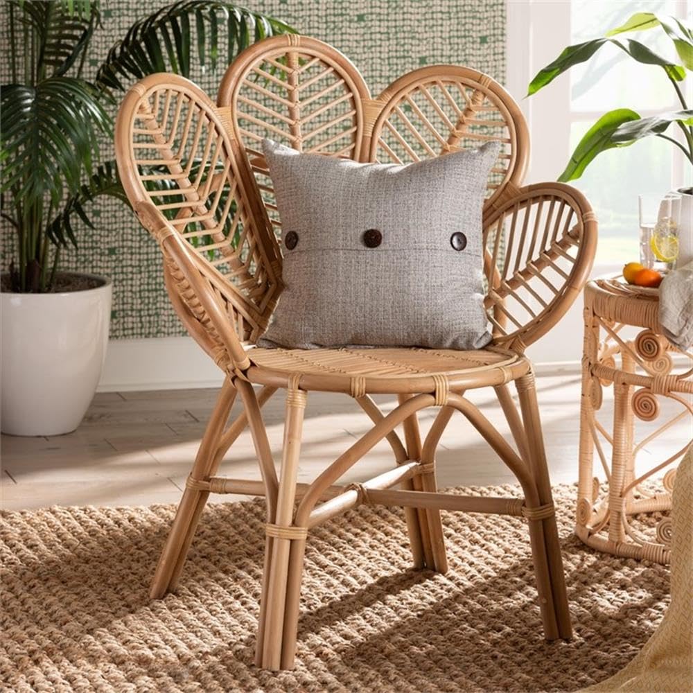bali & pari Modern Rattan Flower Accent Chair, Brown - Stylish Natural Decor for Living Room or Office
